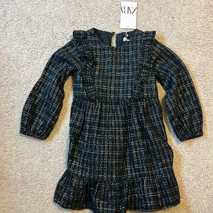 Zara girls 4-5y silver and black plaid dress